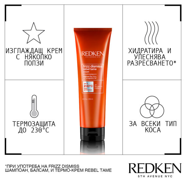 Изглаждащ крем без отмиване Frizz Dismiss Rebel Tame – Redken
