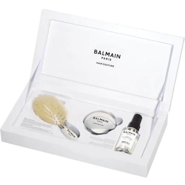 комплект Мини комплект сребърна четка и огледалце + парфюм Balmain